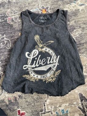 Vintage Canvas Liberty Graphic Crop Tank - Black